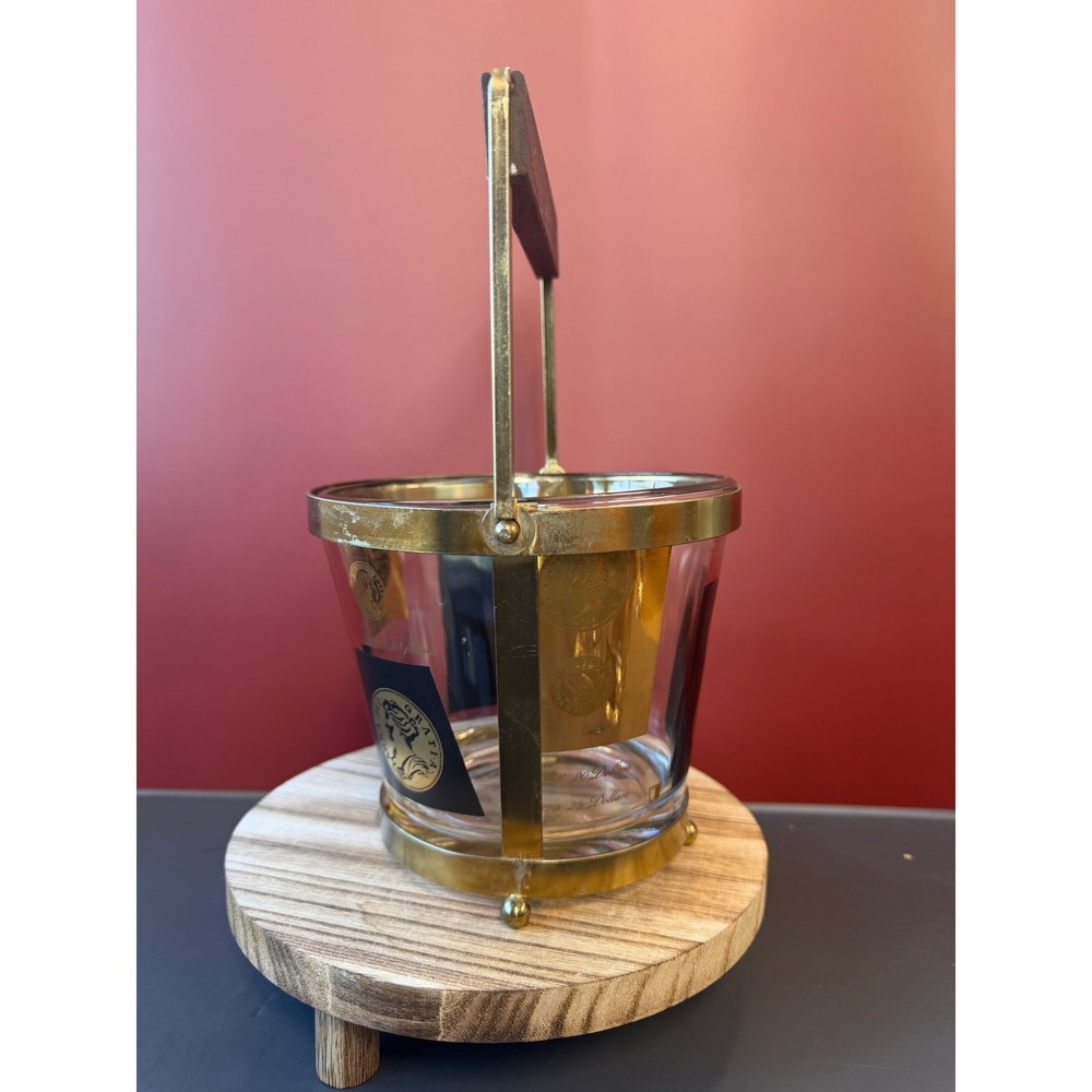 Cera Ambassador Gold Coin Ice Bucket and 4 Rocks Glasses MCM Barware Set - Picture 3 of 16